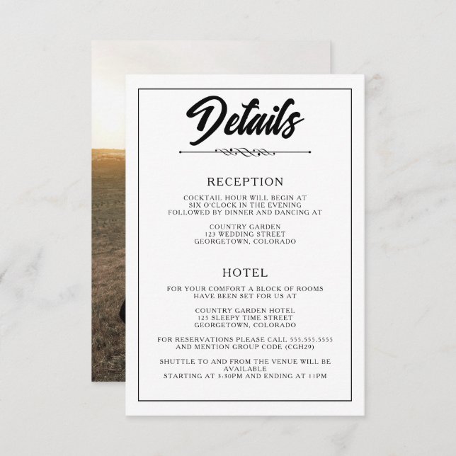 Carte D'accompagnement Photo décontractée (Devant / Derrière)