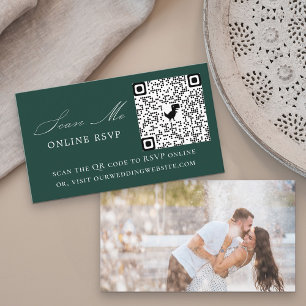 Carte D'accompagnement Photo en ligne RSVP QR Code Emerald Green Mariage