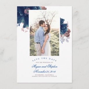 Carte D'accompagnement Photo florale bleu marine et mauve Enregistrer la