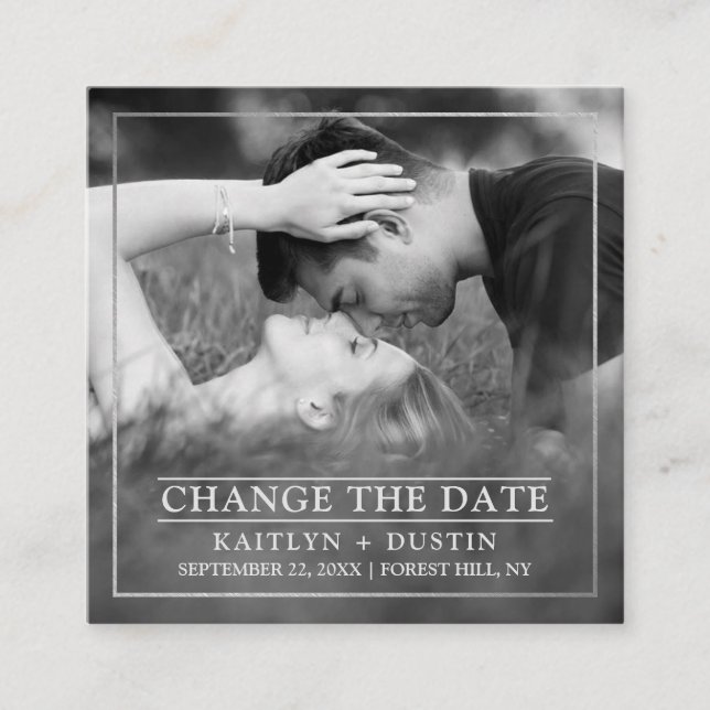 Carte D'accompagnement Photo Foil Argent Moderne Modifier La Date (Devant)