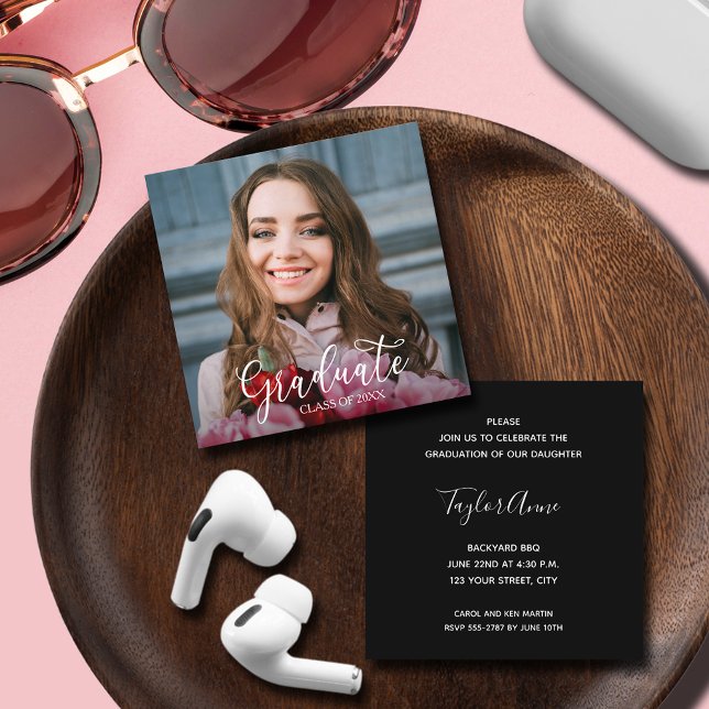 Carte D'accompagnement Photo Graduation Party (SMALL 2.5" x 2.5" graduation invitations - hand out to friends and family,  put in announcements)