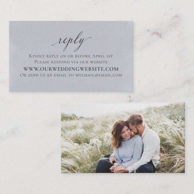 Carte D'accompagnement Photo Mariage RSVP Online Elegant Aquarelle Bleu (Devant / Derrière)