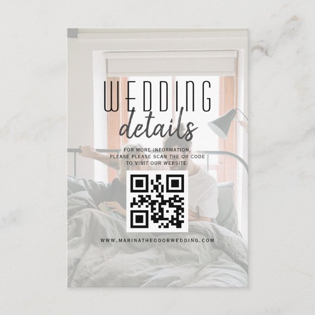 Carte D'accompagnement Photo moderne QR Code Détails du Mariage (Devant)