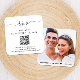 Carte D'accompagnement Photo moderne QR Code Mariage RSVP