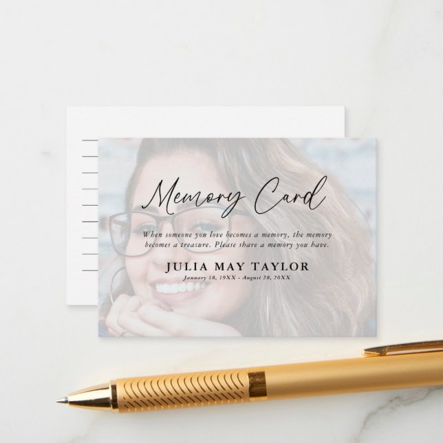 Carte D'accompagnement Photo Overlay Memorial Funeral Memory (Devant/Arrière en situation)