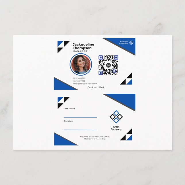 Carte D'accompagnement Photo personnalisée de l'employé, Code barre, Logo (Dos)