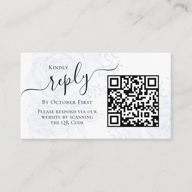 Carte D'accompagnement Photo QR Code RSVP Online Blue Floral Elegant (Devant)