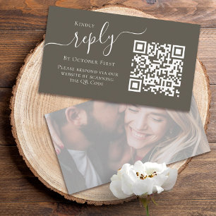 Carte D'accompagnement Photo QR Code RSVP Online Calligraphy Script