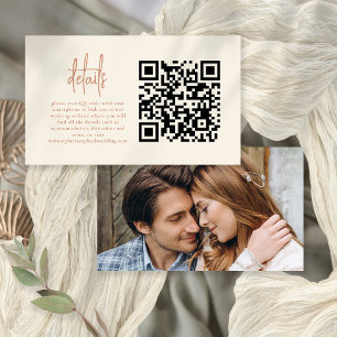 Carte D'accompagnement Photo Script Terracotta Cream QR Détails du Mariag