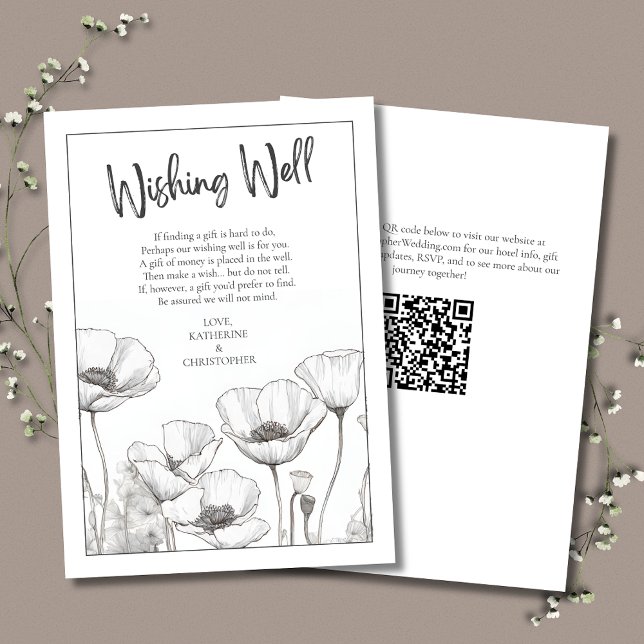Carte D'accompagnement Photos Blanches Floral Élégant Mariage Souhaite bi (White Poppies Elegant Wishing Well Wedding Enclosure, coordinates with Peach Poppies Wedding Suite.)