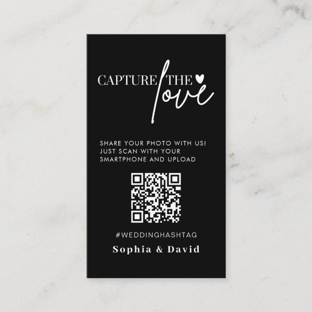 Carte D'accompagnement Photos de Mariage noir Capturer le code QR d'amour (Devant)