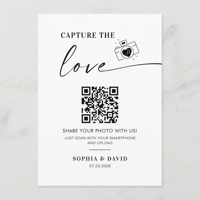 Carte D'accompagnement Photos Mariages modernes Capturez l'amour QR Code (Devant)