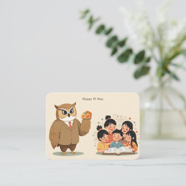 Carte D'accompagnement Pi Day Enclosure Card – Cute Owl Teacher (Debout devant)