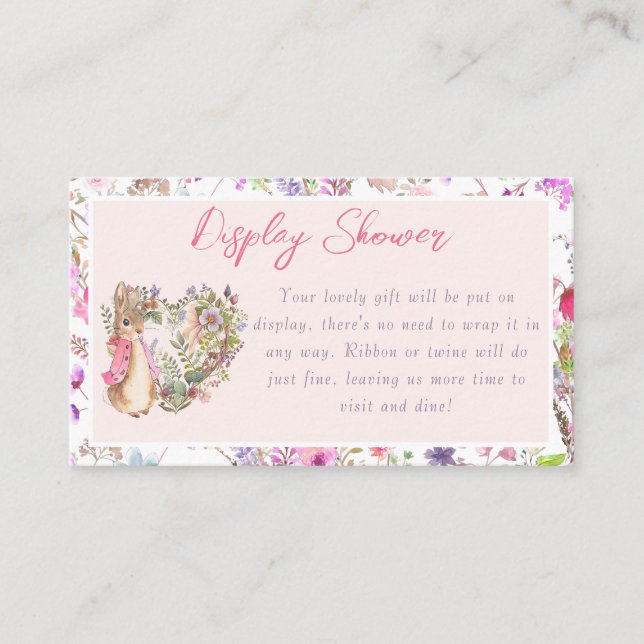 Carte D'accompagnement Pierre le lapin rose Floral Baby shower fille (Devant)