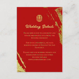 Carte D'accompagnement Pinceau de calligraphie rouge or trait mariage chi