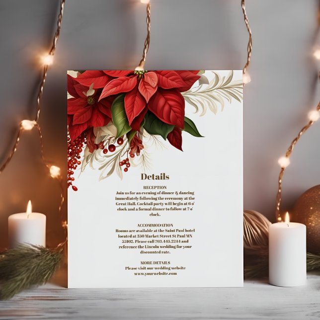 Carte D'accompagnement Pine Rustique Poinsettia Floral Mariage de Noël (Créateur téléchargé)