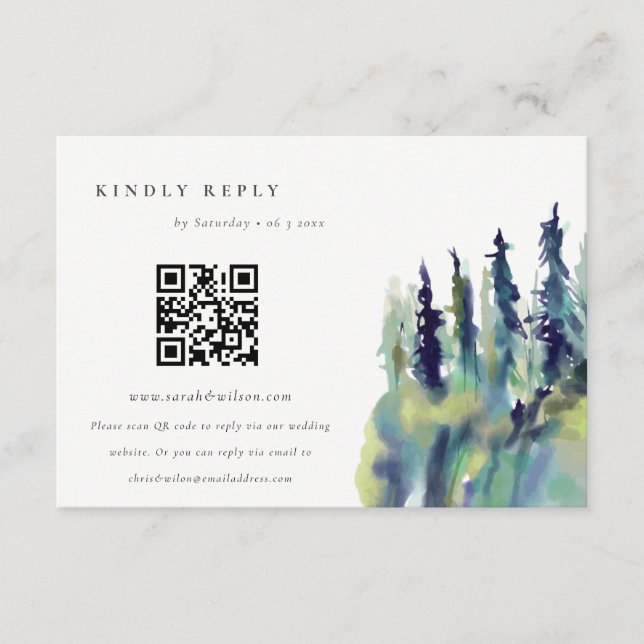 Carte D'accompagnement Pine Tree Mountain Landcape Mariage QR Code RSVP (Devant)