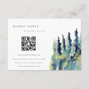 Carte D'accompagnement Pine Tree Mountain Landcape Mariage QR Code RSVP