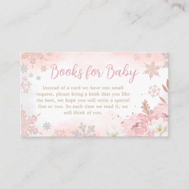 Carte D'accompagnement Pink A Little Snowflake Baby showers Livres pour b (Devant)