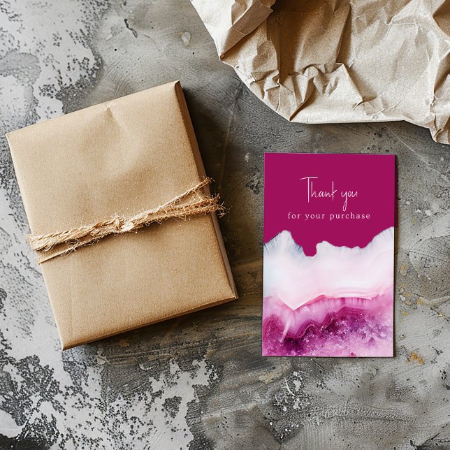 Carte D'accompagnement Pink agate effet merci pour votre achat (Pink agate effect enclosure card that says "Thank you for your purchase" and space your message)
