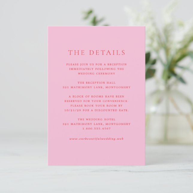 Carte D'accompagnement Pink and Red Elegant Classic Wedding (Debout devant)