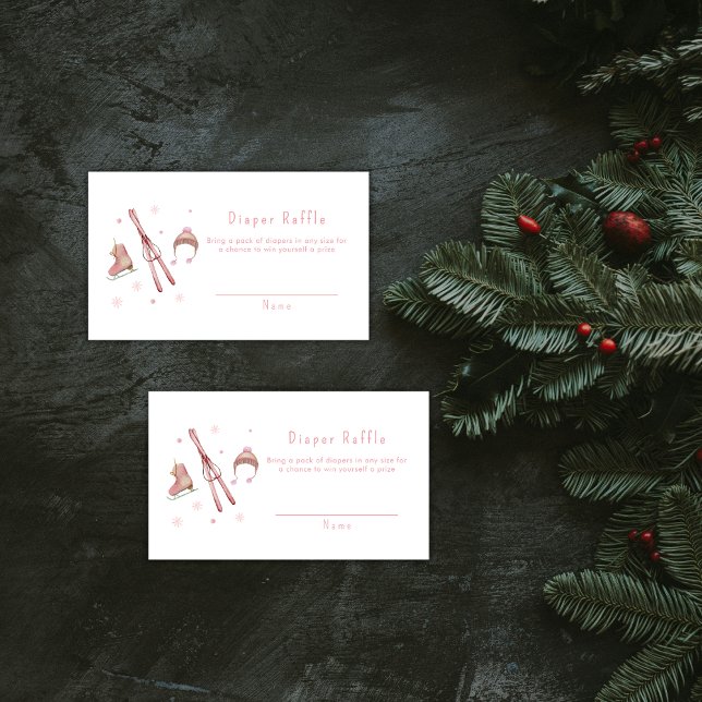 Carte D'accompagnement Pink Après Bébé Ski Diaper Raffle Baby Shower  (Pink Après Bébé Ski Diaper Raffle Baby Shower Enclosure Card)
