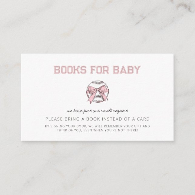 Carte D'accompagnement Pink Baseball Girl Baby Shower Books for Baby (Devant)