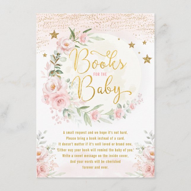 Carte D'accompagnement Pink Blush Floral Moon & Stars Livres pour Baby Gi (Devant)