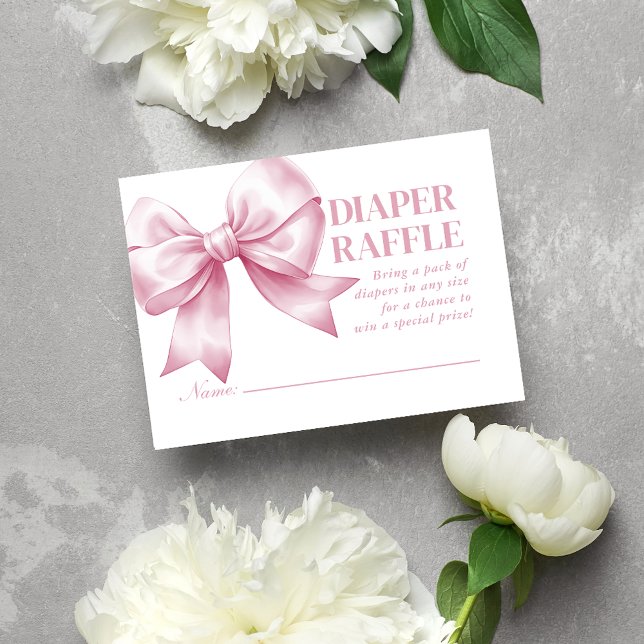 Carte D'accompagnement Pink Bow Baby Girl Elegant Diaper Raffle (Pink Bow Baby Girl Elegant Diaper Raffle Enclosure Card)