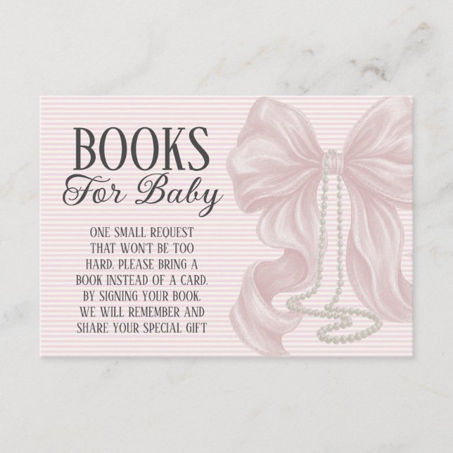 Carte D'accompagnement Pink Bow Baby Shower Books For Baby (Devant)