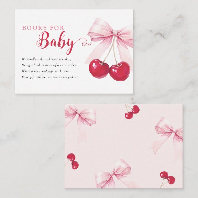 Carte D'accompagnement Pink Bow Cherries Books for Baby Card (Devant / Derrière)