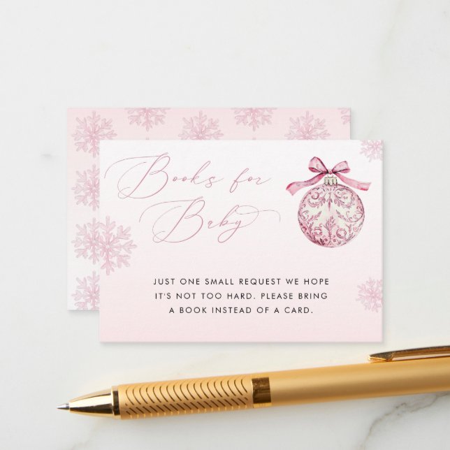 Carte D'accompagnement Pink Bow Christmas Ball Winter Girl Books for Baby (Devant/Arrière en situation)