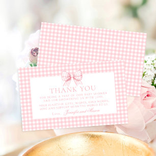 Carte D'accompagnement Pink Bow En vichy Sweet Baby Girl Douche Merci