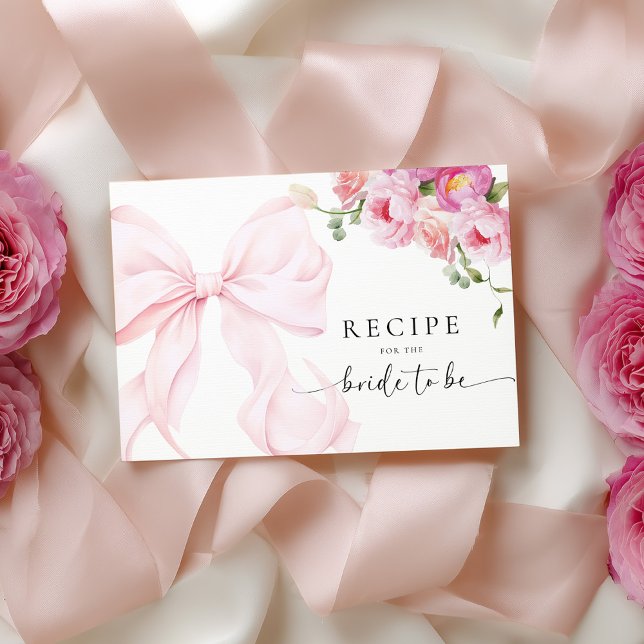 Carte D'accompagnement Pink Bow Floral Bridal Shower Recipe Request (Créateur téléchargé)