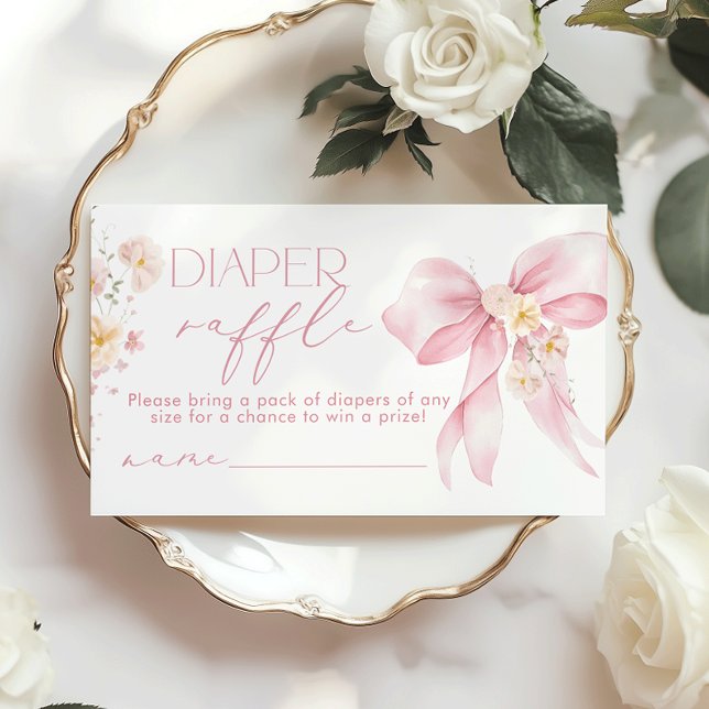 Carte D'accompagnement Pink Bow Floral Diaper billet de tombole (Créateur téléchargé)