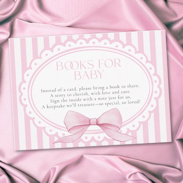 Carte D'accompagnement Pink Bow Girl Coquette Striped Baby Shower Books (Pink Bow Girl Coquette Striped Baby Shower Books Enclosure Card)