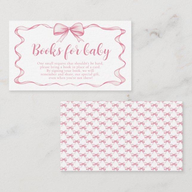 Carte D'accompagnement Pink Bow Girl Ribbon Baby shower Livres pour bébé (Devant / Derrière)
