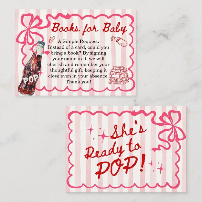 Carte D'accompagnement Pink Bow She's Ready to Pop Books for Baby (Devant / Derrière)