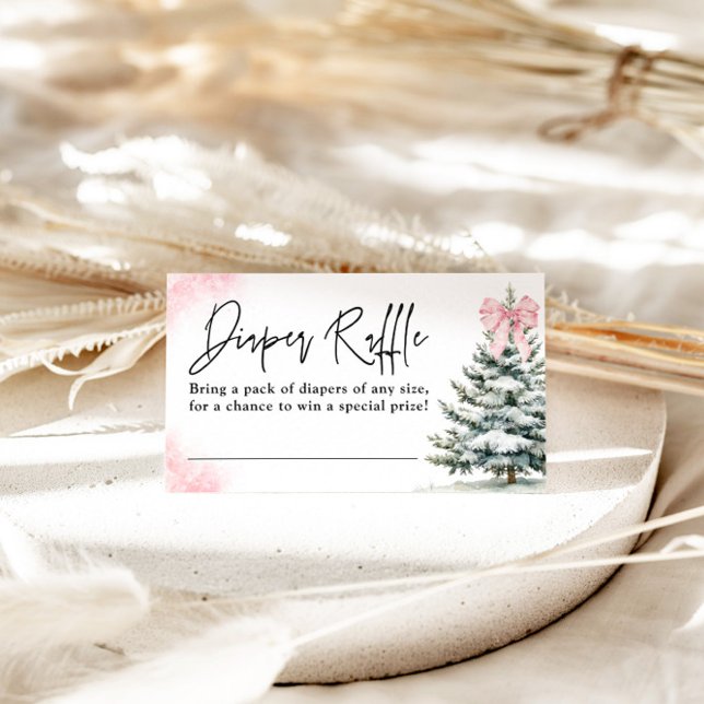 Carte D'accompagnement Pink Bow Snowflake Baby Shower Diaper Raffle Card (Créateur téléchargé)