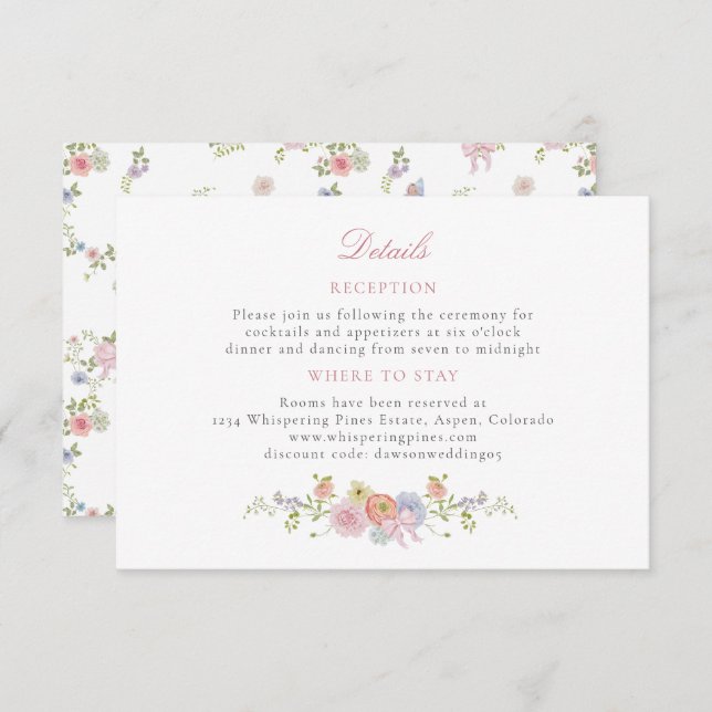 Carte D'accompagnement Pink Bows and Wildflowers Details (Devant / Derrière)