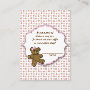 Carte D'accompagnement Pink Brown Bear Baby shower billets de tombola de 