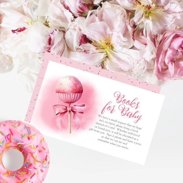 Carte D'accompagnement Pink Cake Pop Girl Baby shower Livres pour bébé (Pink Cake Pop Girl Baby Shower Books for Baby Enclosure Insert Card -- Pink Candy Frame Collection)