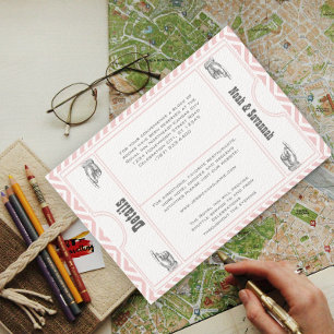 Carte D'accompagnement Pink Chevron Zig Zag Vintage Modern Ticket Mariage