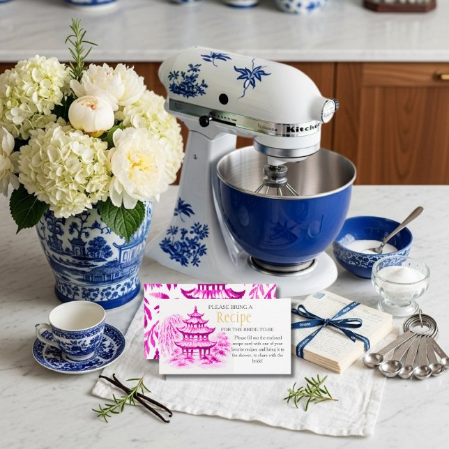 Carte D'accompagnement Pink Chinoiserie Recipe Request Bridal Shower  (Pink Chinoiserie Recipe Request Bridal Shower Enclosure Card)