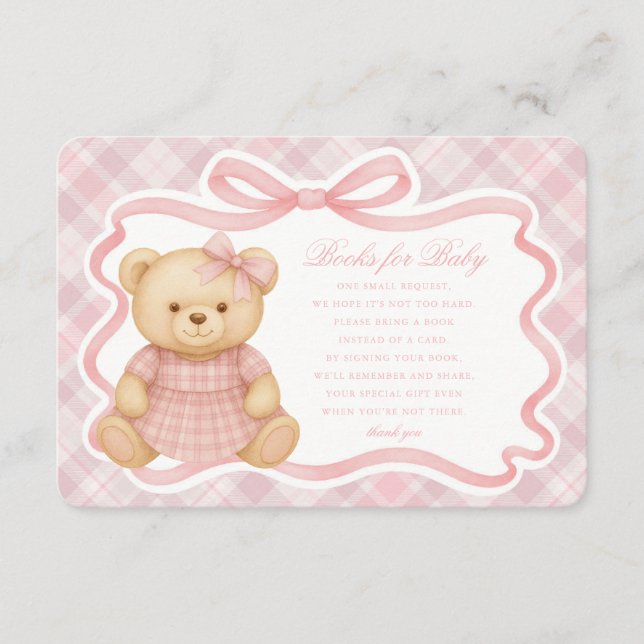 Carte D'accompagnement Pink Coquette Bow Bear Plaid Books for Baby Card (Devant)