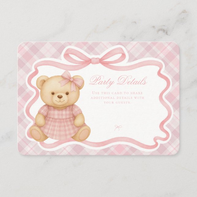 Carte D'accompagnement Pink Coquette Bow Bear Tartan Plaid Details Card (Devant)
