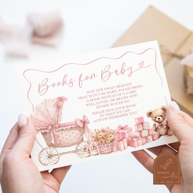 Carte D'accompagnement Pink Coquette Carriage Baby Shower Books for Baby (Créateur téléchargé)