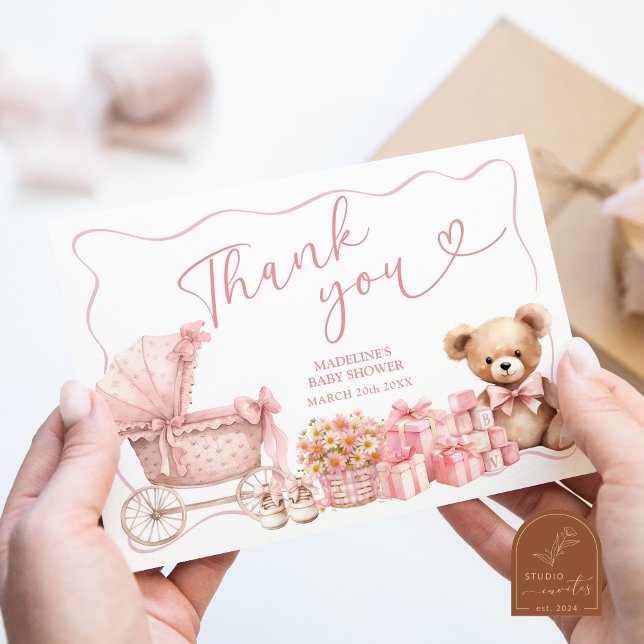 Carte D'accompagnement Pink Coquette Carriage Baby Shower Thank You Card (Créateur téléchargé)