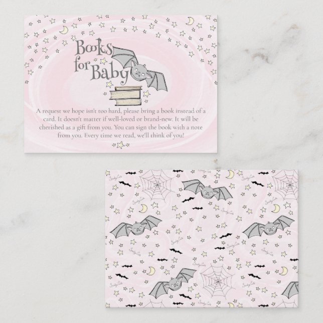 Carte D'accompagnement Pink Éffrayant Cute Bats Livres pour Baby shower b (Devant / Derrière)