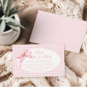 Carte D'accompagnement Pink En vichy Bow Baby Girl Douche Livre pour bébé